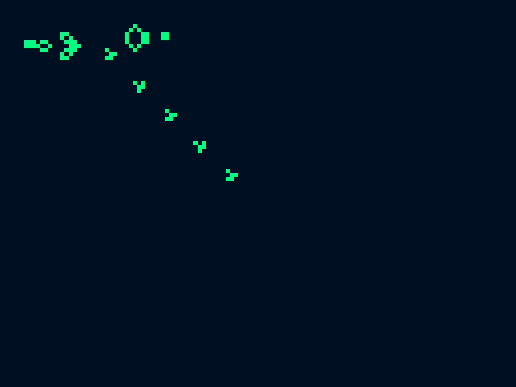 rs-life: Rust Conway Game of Life with a Gosper glider gun seed emitting gliders diagonally across the framebuffer