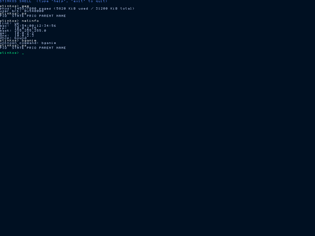 Shell bg anim demo: ps listing shows two procs, parent shell and ANIM child forked into the background